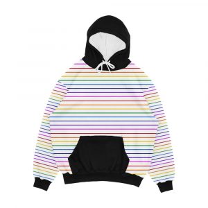 White And Rainbow Stripes Horizontal Narrow Men's All-Over-Print Hoodie