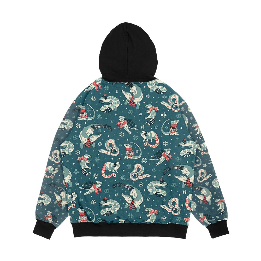 Winter Herps In Dark Blue Men's All-Over-Print Hoodie - Image 2