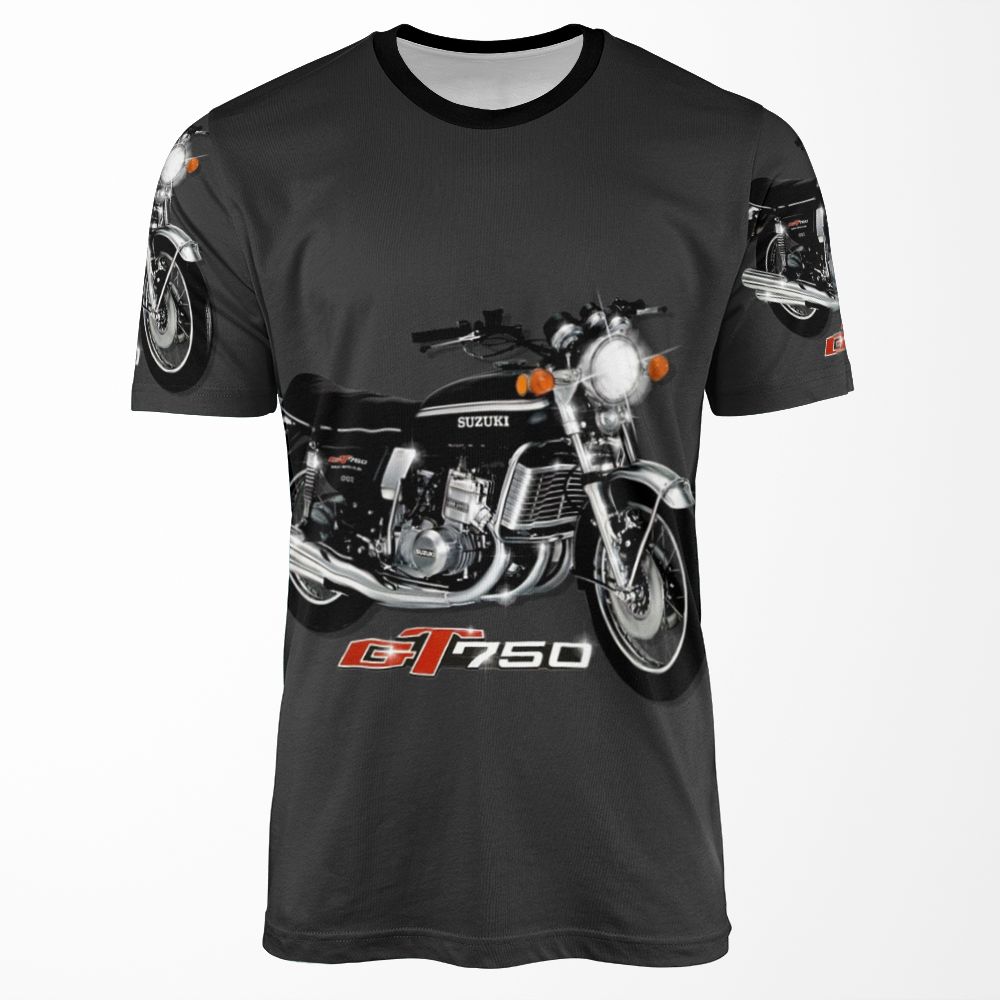70S Classic Suzuki Gt 750 Liquid Cooled By Motormaniac All-over-print T-shirt