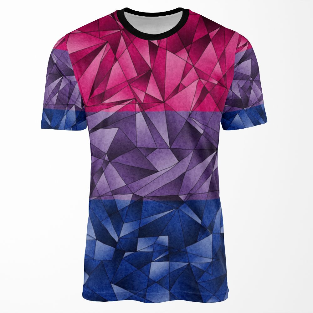 Abstract Fractal Triangles Bisexual Pride Flag Pattern All-over-print T-shirt