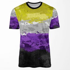 Abstract Paint Splatter Non Binary Pride Flag Pattern All-over-print T-shirt