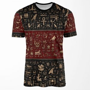 Ancient Egyptian Hieroglyphs Black And Red Leather And Gold All-over-print T-shirt