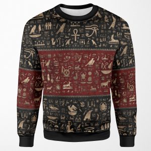 Ancient Egyptian Hieroglyphs Black And Red Leather And Gold All-over-print Unisex Sweatshirt