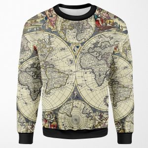 Antique World Map By Justus Danckerts Digital Editing All-over-print Unisex Sweatshirt
