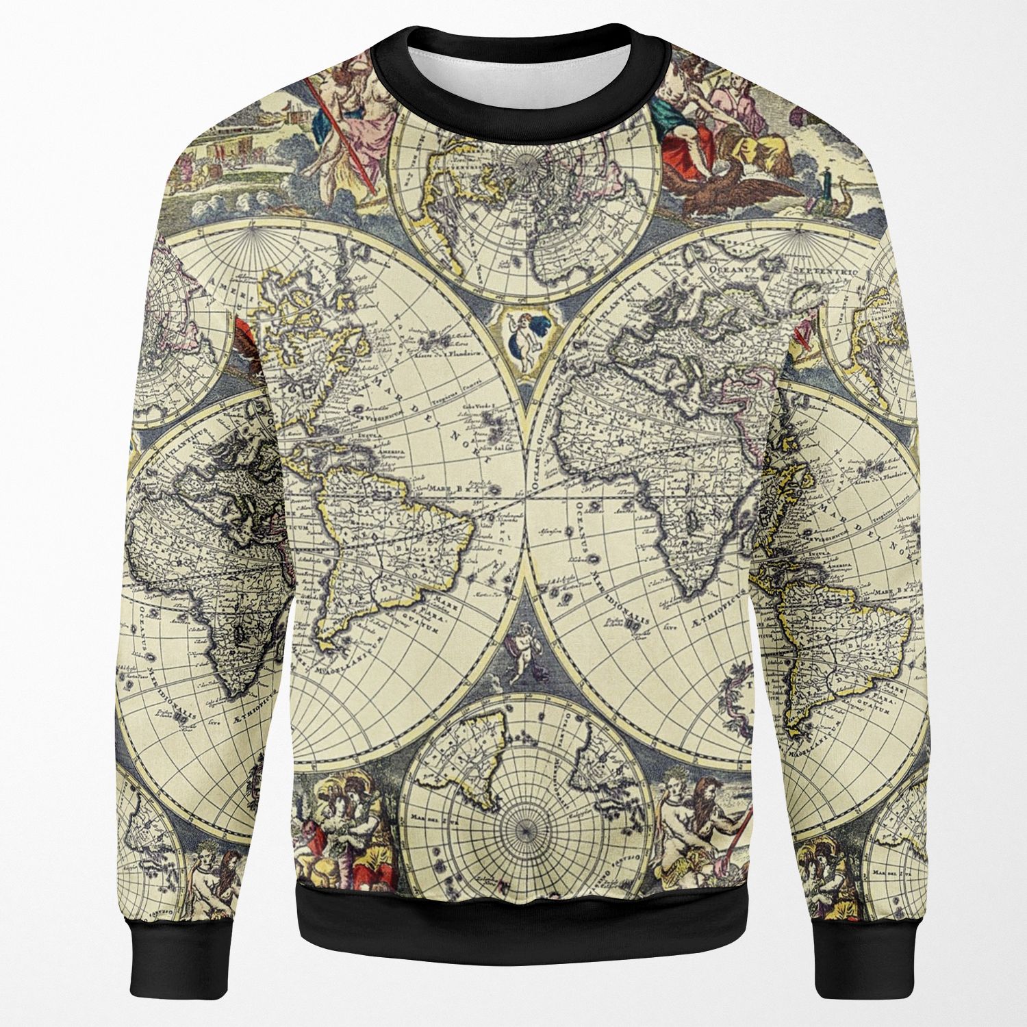 Antique World Map By Justus Danckerts Digital Editing All-over-print Unisex Sweatshirt