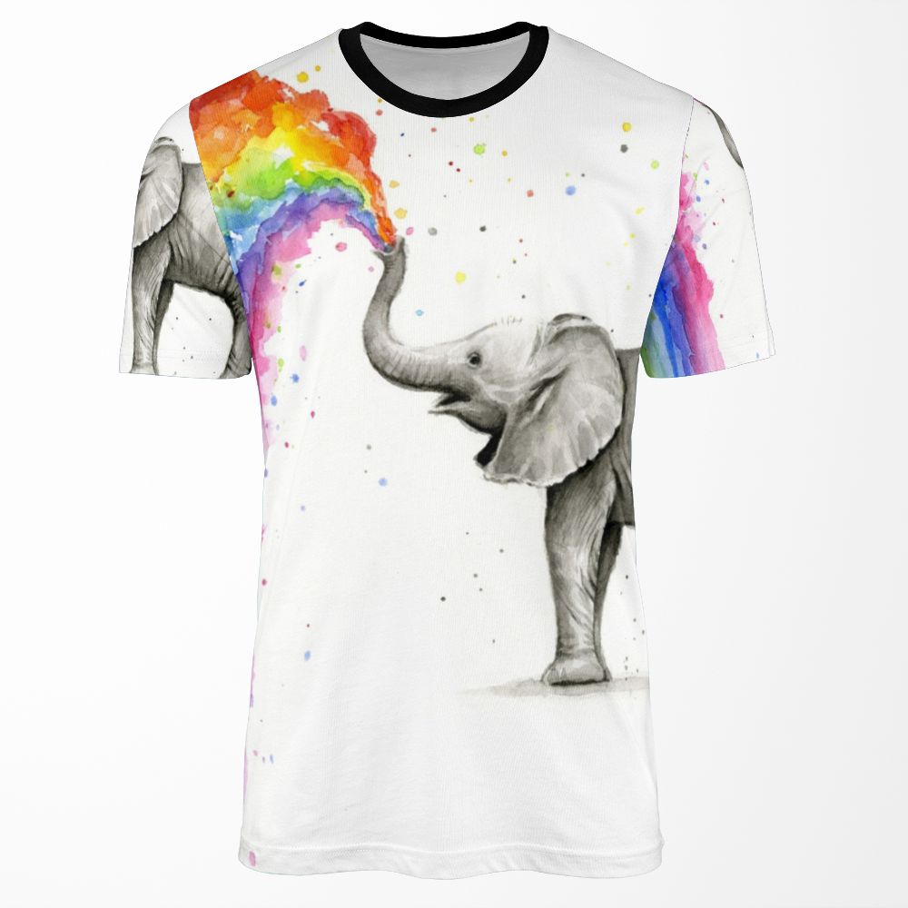 Baby Elephant Spraying Rainbow All-over-print T-shirt