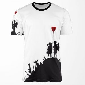 Banksy Graffiti Children Boy And Girl With Heart Balloon On A Pile Of Weapons Art For Kids Just A Platform Hd All-over-print T-shirt