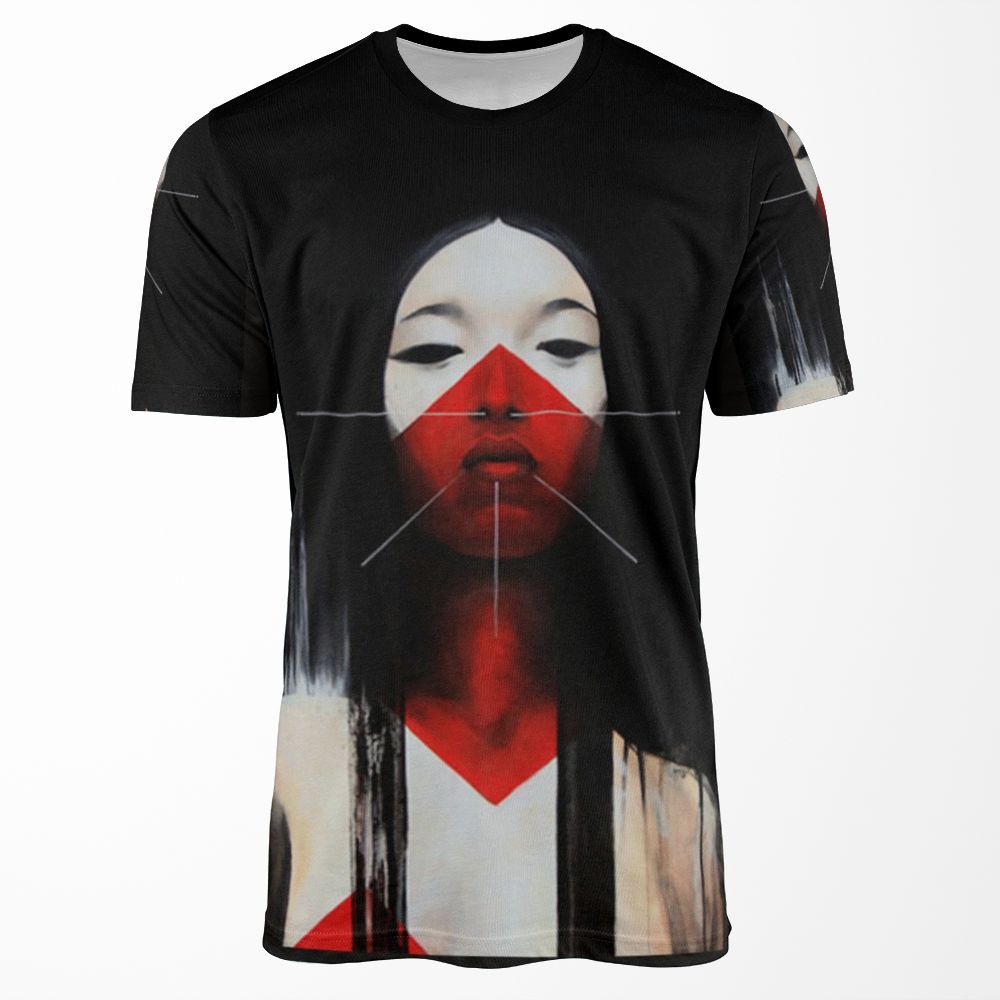 Beautiful Black And Red Fine Art Japanese Illustration All-over-print T-shirt