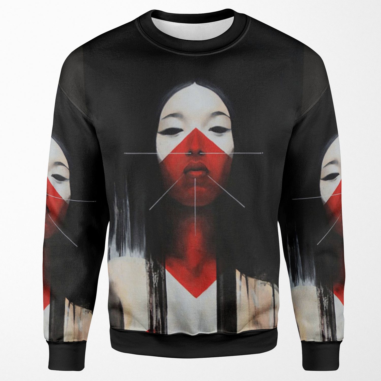 Beautiful Black And Red Fine Art Japanese Illustration All-over-print Unisex Sweatshirt