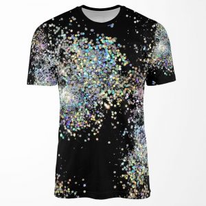Black And Multicolor Sequins Faux All-over-print T-shirt