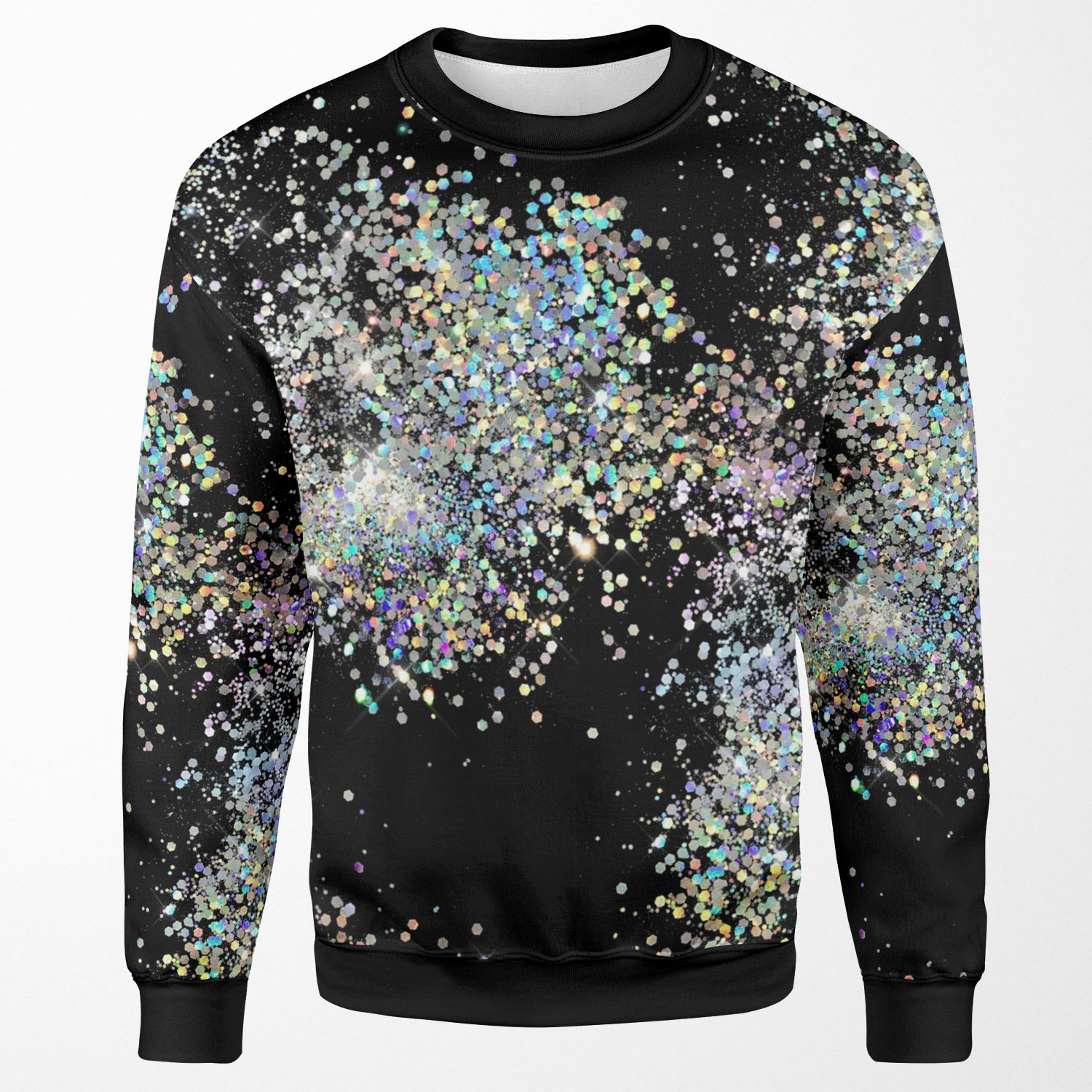 Black And Multicolor Sequins Faux All-over-print Unisex Sweatshirt