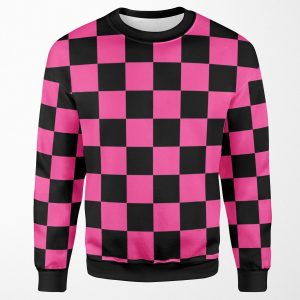 Black And Pink Checkerboard Pattern All-over-print Unisex Sweatshirt