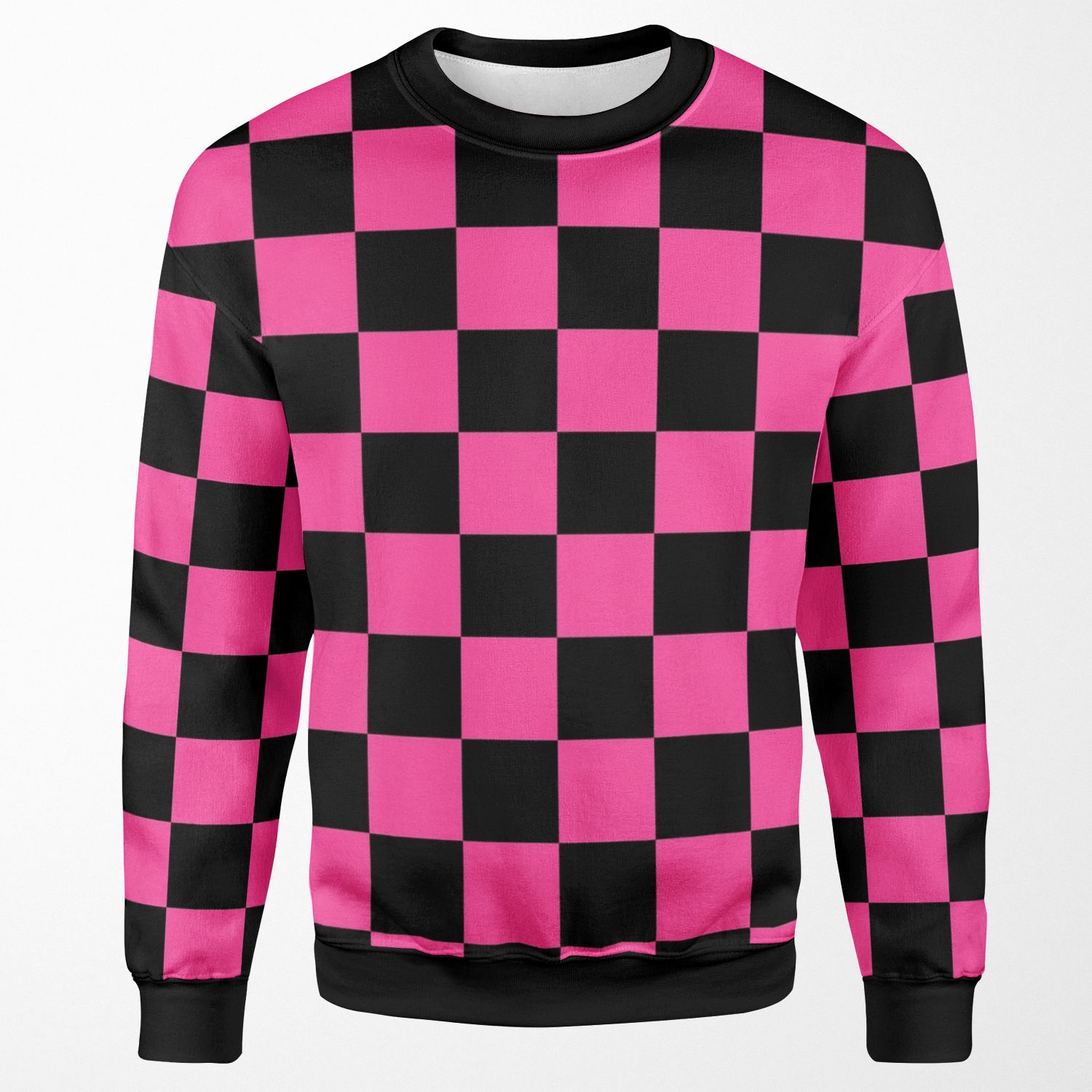 Black And Pink Checkerboard Pattern All-over-print Unisex Sweatshirt