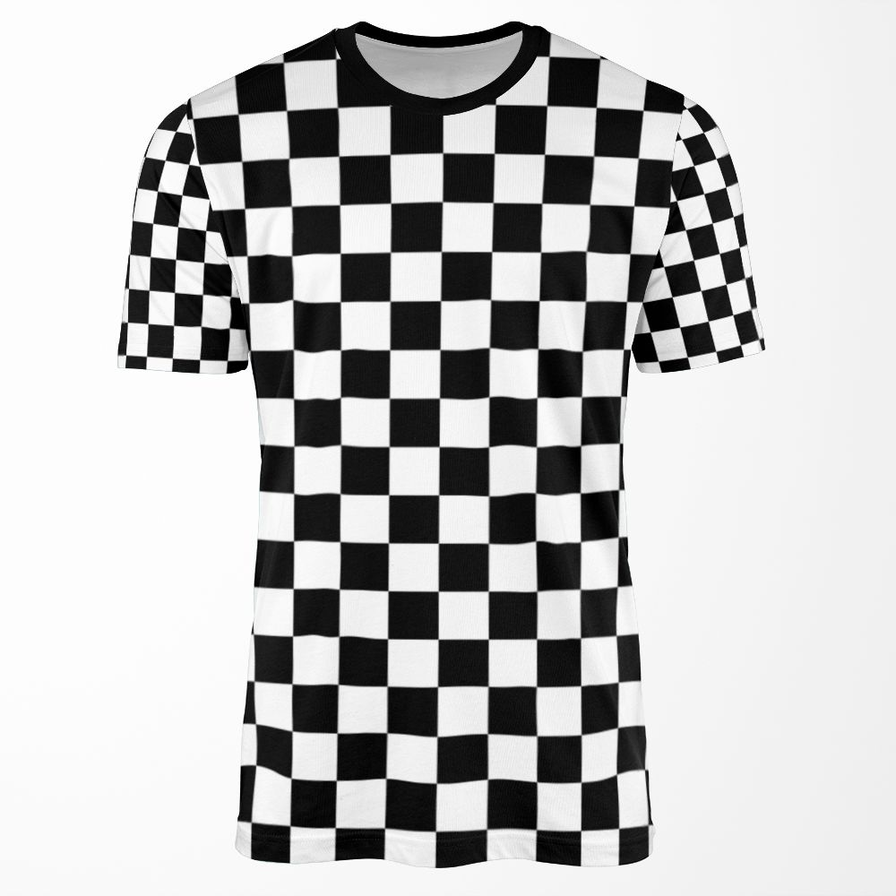 Black And White Checkerboard Pattern All-over-print T-shirt