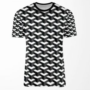 Black And White Cube Pattern 3D Effect All-over-print T-shirt