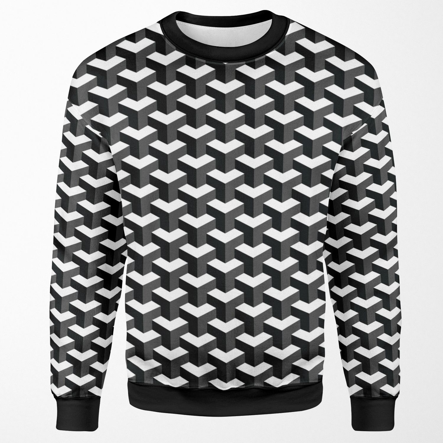 Black And White Cube Pattern 3D Effect All-over-print Unisex Sweatshirt