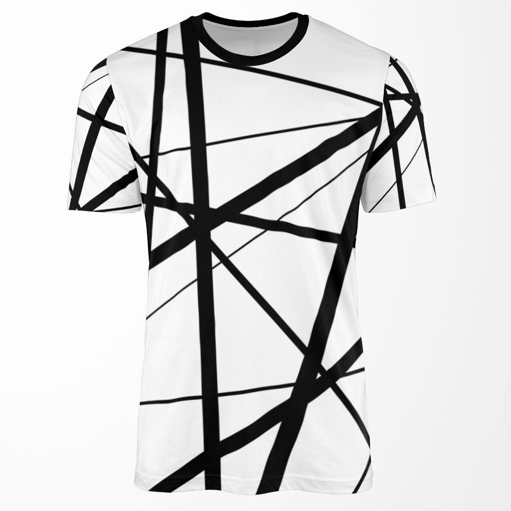 Black And White Geometric Lines All-over-print T-shirt