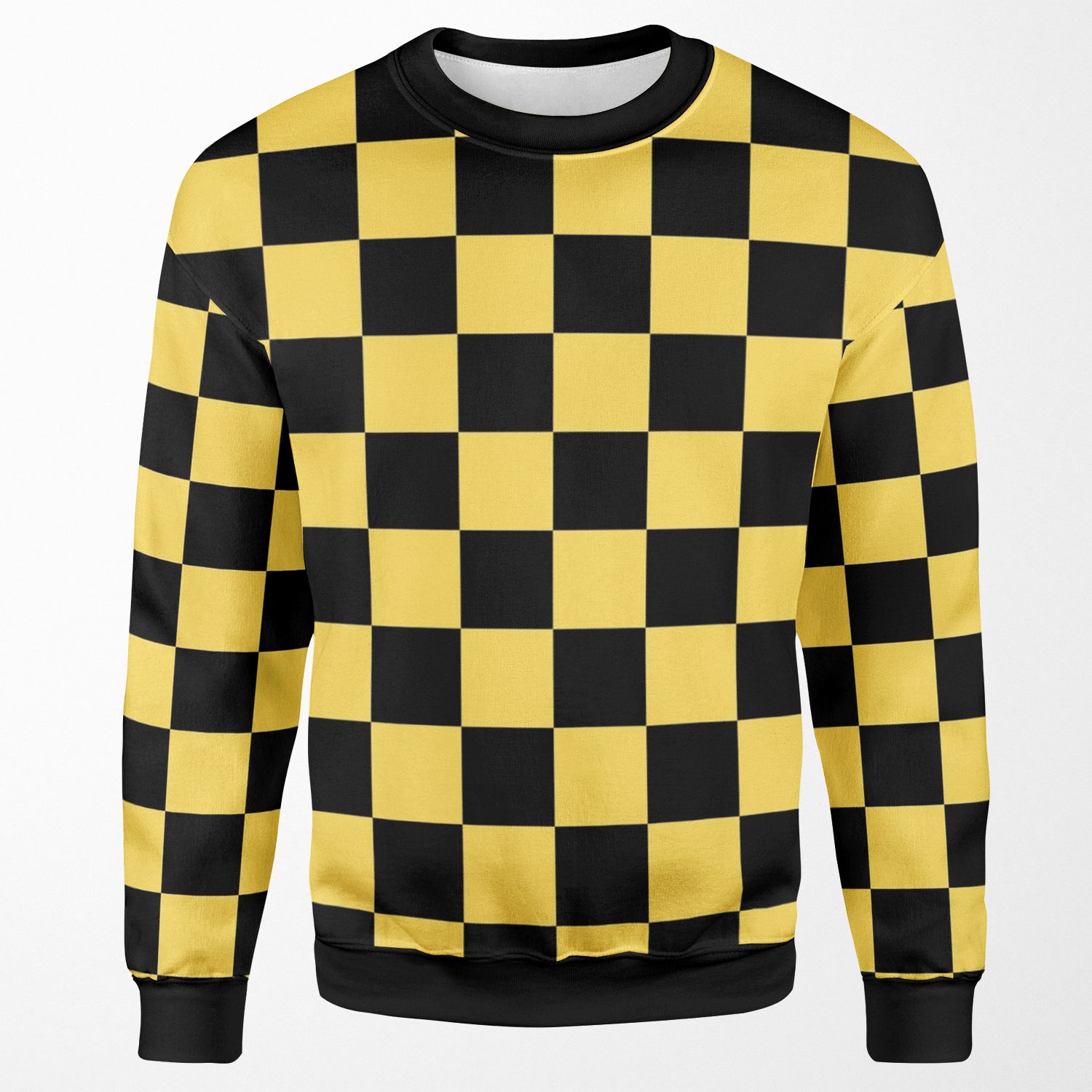 Black And Yellow Checkered All-over-print Unisex Sweatshirt