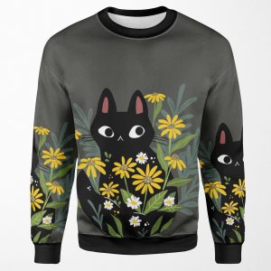 Black Cat With Flowers All-over-print Unisex Sweatshirt