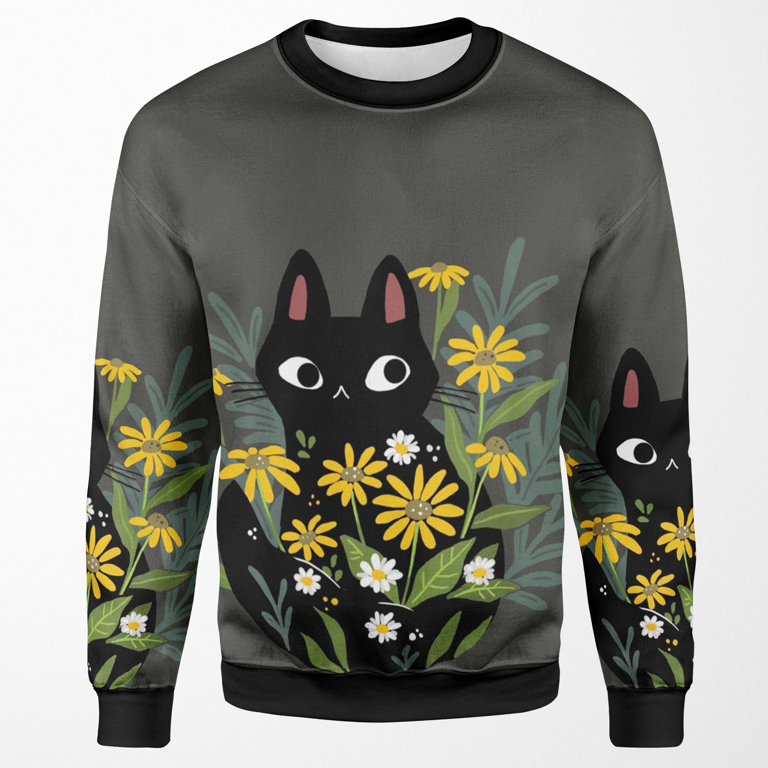 Black Cat With Flowers All-over-print Unisex Sweatshirt