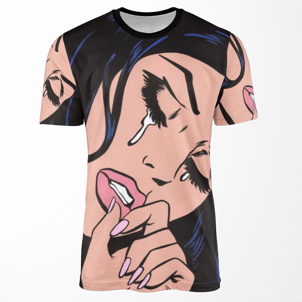 Black Hair Crying Comic Girl All-over-print T-shirt