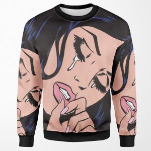 Black Hair Crying Comic Girl All-over-print Unisex Sweatshirt