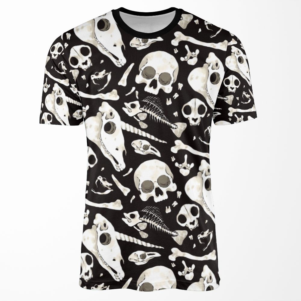 Black Skulls And Bones Wunderkammer All-over-print T-shirt