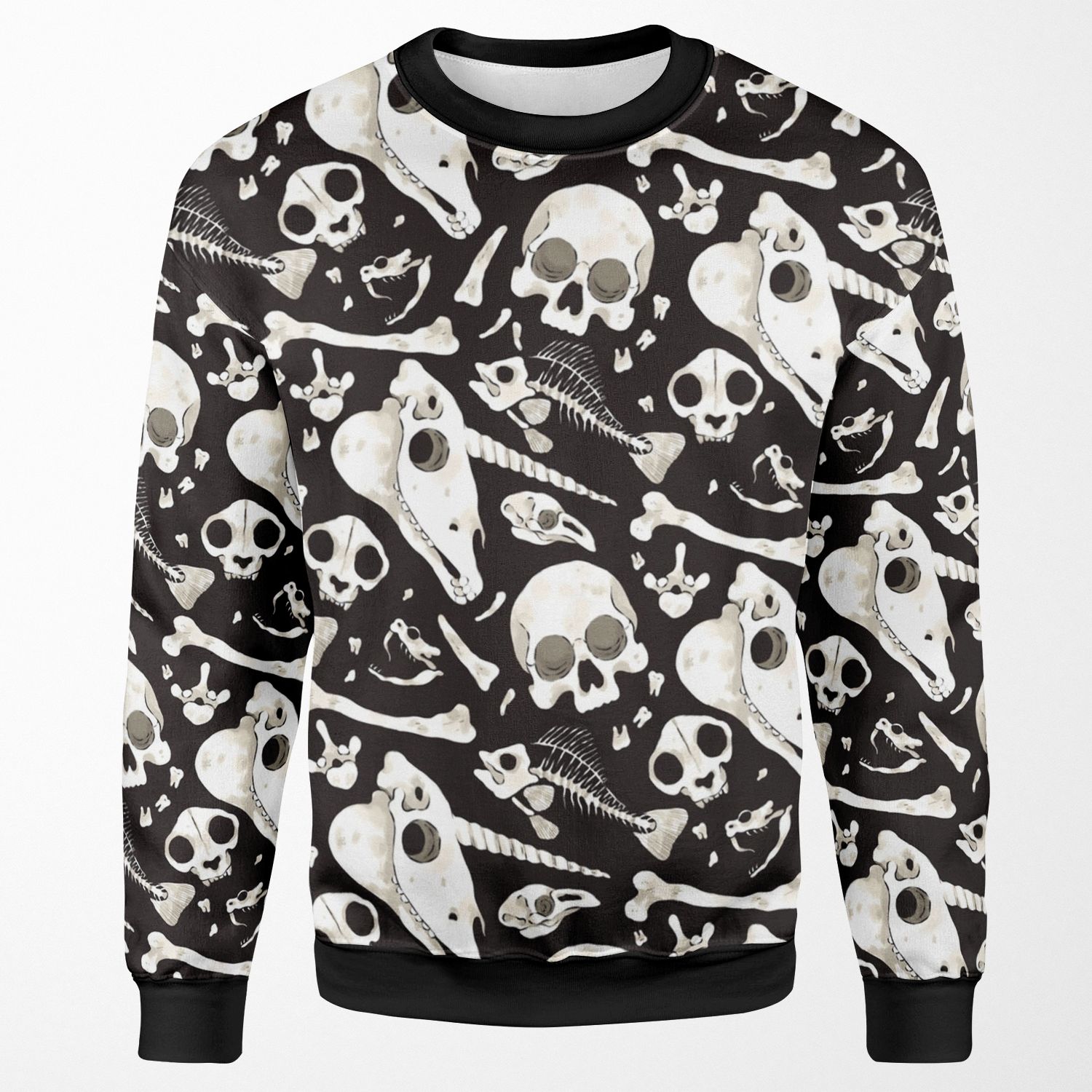 Black Skulls And Bones Wunderkammer All-over-print Unisex Sweatshirt