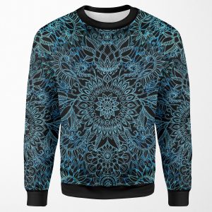 Black Teal And Aqua Protea Doodle Pattern All-over-print Unisex Sweatshirt