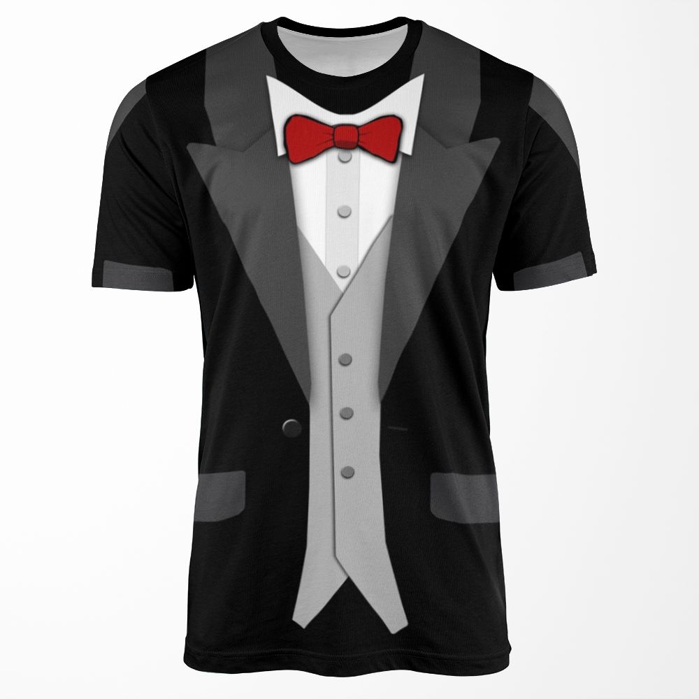 Black Tuxedo Red Bowtie And Vest All-over-print T-shirt
