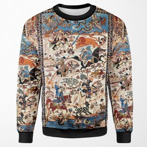 Blue Antique Persian Isfahan Silk Rug With Flowers Animals Print All-over-print Unisex Sweatshirt