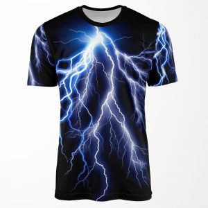 Blue Lightning Thunder At Night Graphic Art 2 All-over-print T-shirt