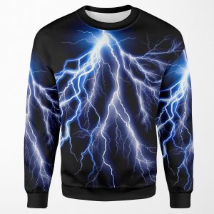 Blue Lightning Thunder At Night Graphic Art 2 All-over-print Unisex Sweatshirt