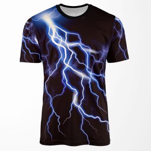 Blue Thunder Colorful Lightning At Night Left Hr Graphic All-over-print T-shirt