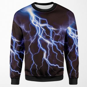 Blue Thunder Colorful Lightning At Night Left Hr Graphic All-over-print Unisex Sweatshirt