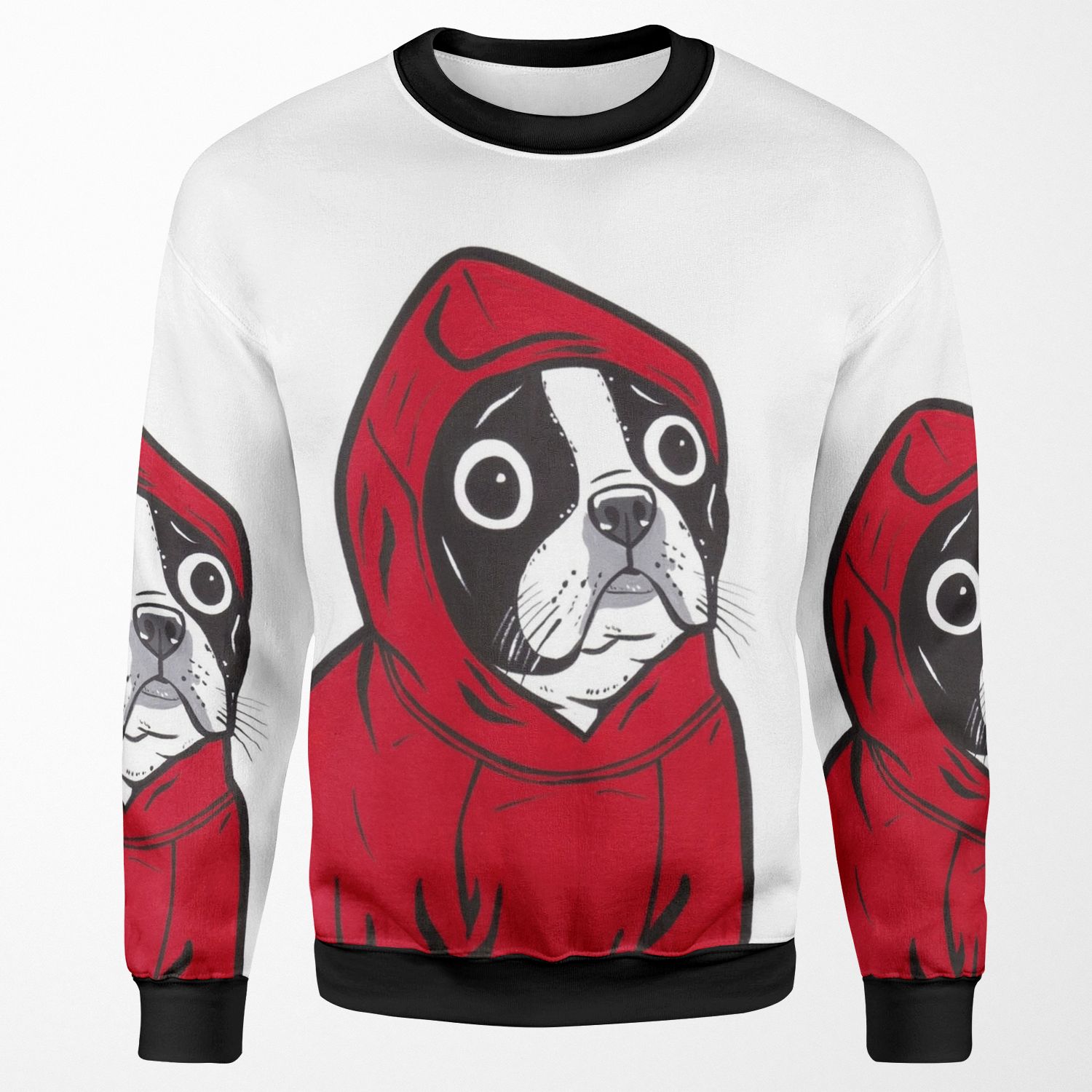 Boston Terrier In A Red Hoodie All-over-print Unisex Sweatshirt