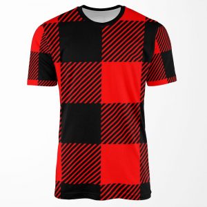Buffalo Plaid Large Check Black On Red All-over-print T-shirt
