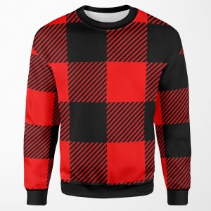 Buffalo Plaid Large Check Black On Red All-over-print Unisex Sweatshirt