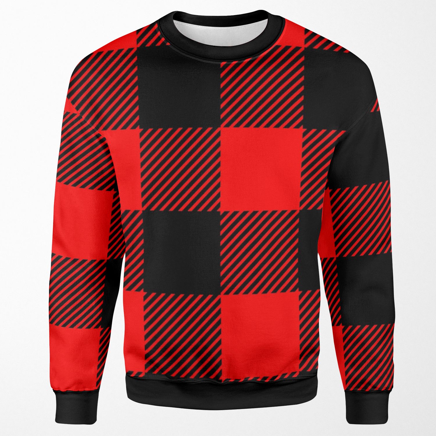 Buffalo Plaid Large Check Black On Red All-over-print Unisex Sweatshirt