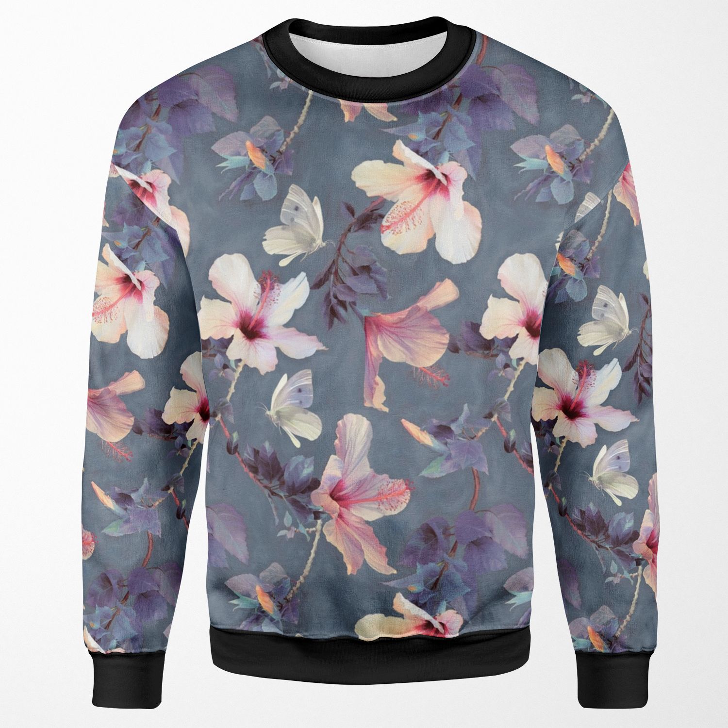 Butterflies And Hibiscus Flowers A Painted Pattern All-over-print Unisex Sweatshirt