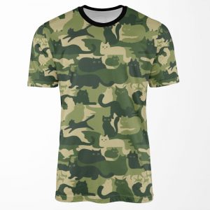 Camouflage Pattern With Cats Green Cat Camo All-over-print T-shirt
