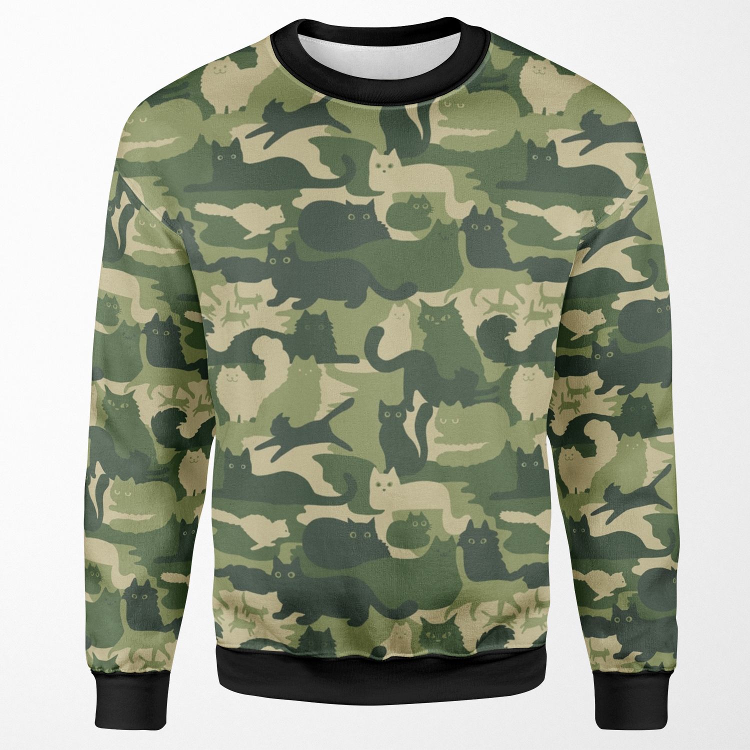 Camouflage Pattern With Cats Green Cat Camo All-over-print Unisex Sweatshirt