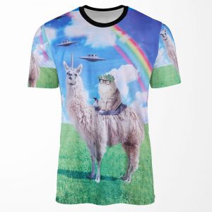 Cat Riding Llama Unicorn Rainbow Ufo All-over-print T-shirt