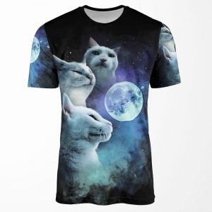 Cat Vibing Meme Galaxy Cats Three Cat Moon Catjam All-over-print T-shirt