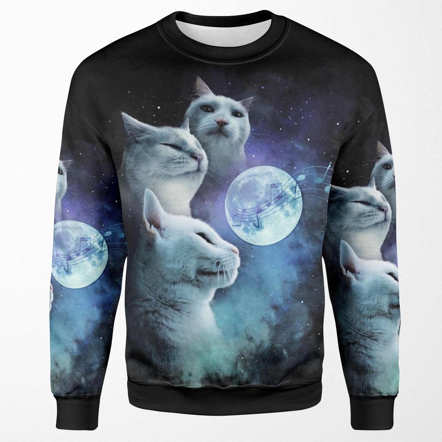 Cat Vibing Meme Galaxy Cats Three Cat Moon Catjam All-over-print Unisex Sweatshirt