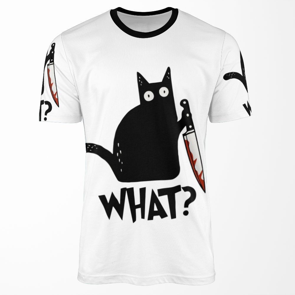 Cat What Murderous Black Cat With Knife Gift Premium All-over-print T-shirt