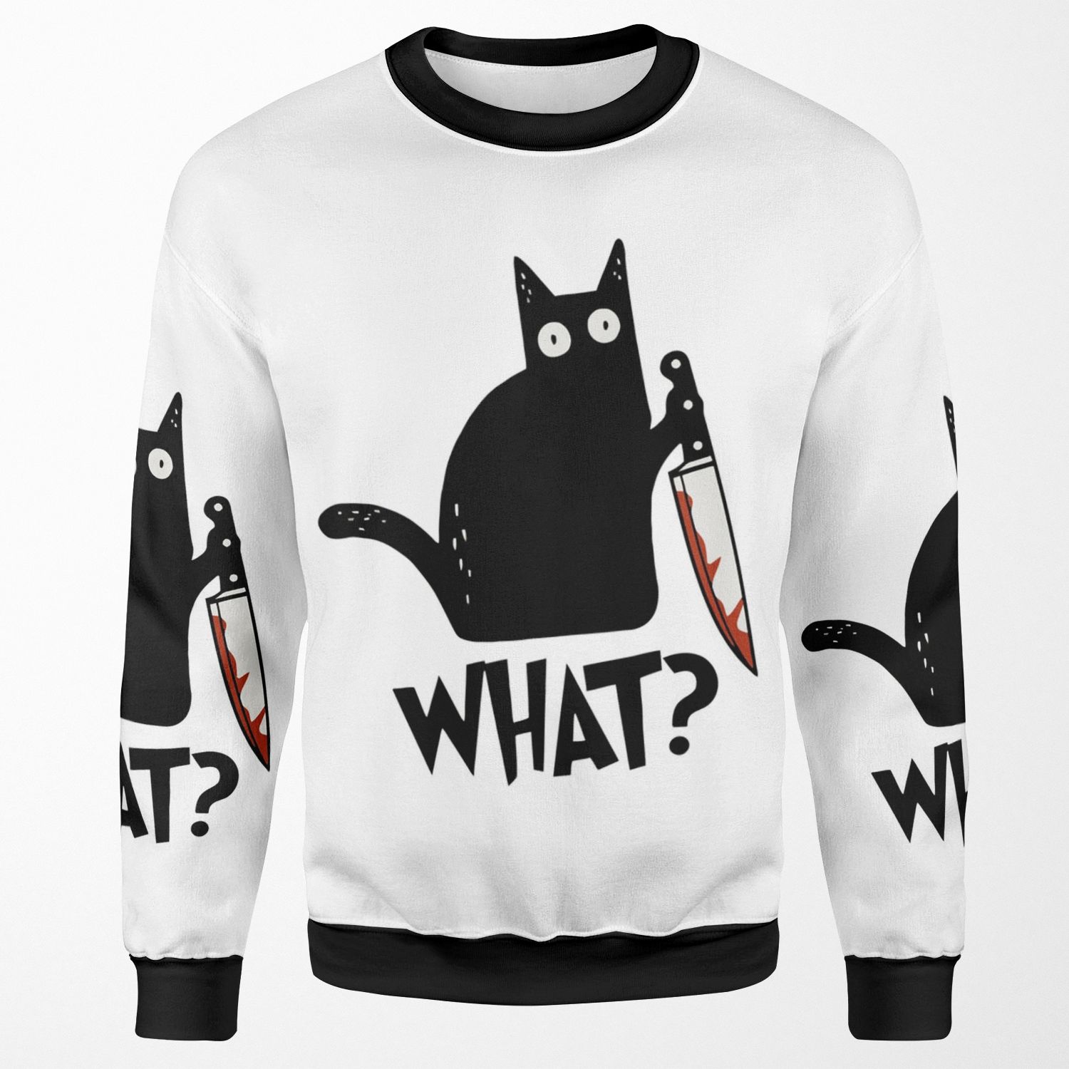 Cat What Murderous Black Cat With Knife Gift Premium All-over-print Unisex Sweatshirt