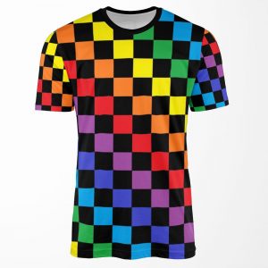 Checkered Rainbow Black All-over-print T-shirt