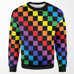 Checkered Rainbow Black All-over-print Unisex Sweatshirt