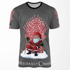 Christmas Is Coming Santa Candy Cane Throne All-over-print T-shirt